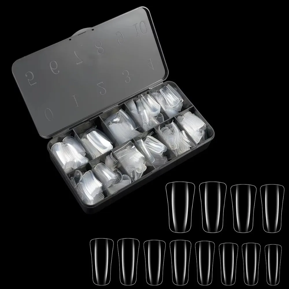 

600 шт., 2025 прозрачных накладных ногтей, акриловые накладные ногти с полным покрытием, гелевые накладные ногти в форме утконоса, маникюрные инструменты