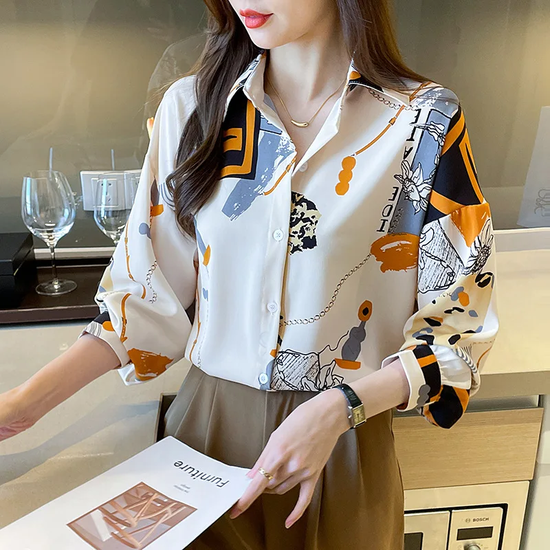 2025年春シフォンシャツ レディース 長袖プリント カラーニッチシフォン