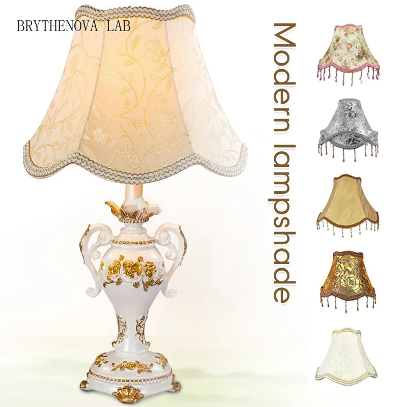 European Luxury Lampshade Vintage Exquisite Bead Trim Floral Fabric Lamp Wall Table Lamp Floor Light Cover Nordic Home Decor