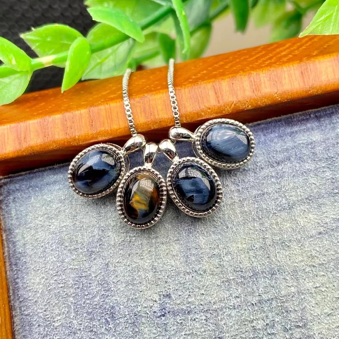 Natural Blue Pietersite Cat Eye Pendant Women Men 8x6mm Oval Yellow Pietersite Namibia Necklace Jewelry AAAAAA