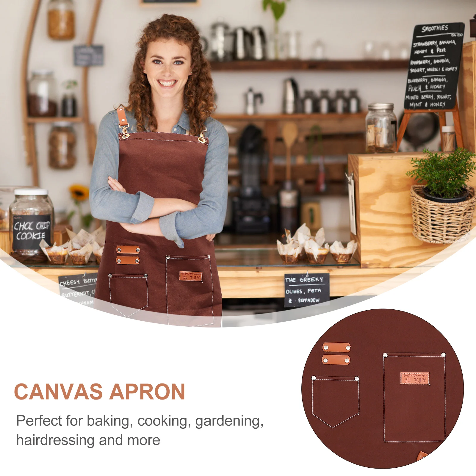 

Cotton Canvas Apron Unisex Commercial Waterproof Halter Neck Pocket Tool Holder Perfect for Baking Cooking Gardening