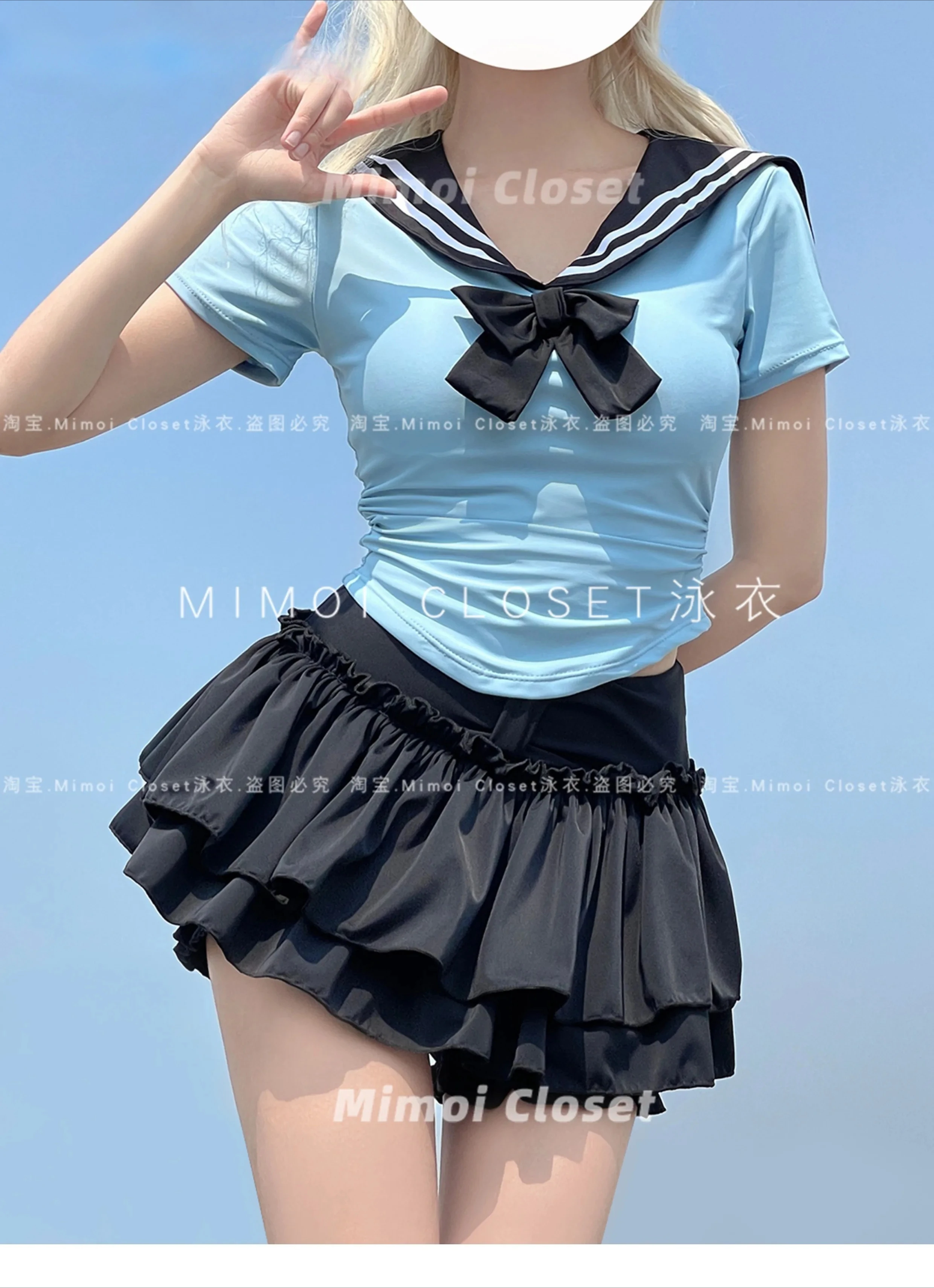 الحلو توتو تنورة البحرية نمط قصيرة الأكمام تنورة مجموعة البكيني 2025 جديد الصيف شاطئ البحر عطلة السعودية زي سباحة من قطعتين للفتيات #3