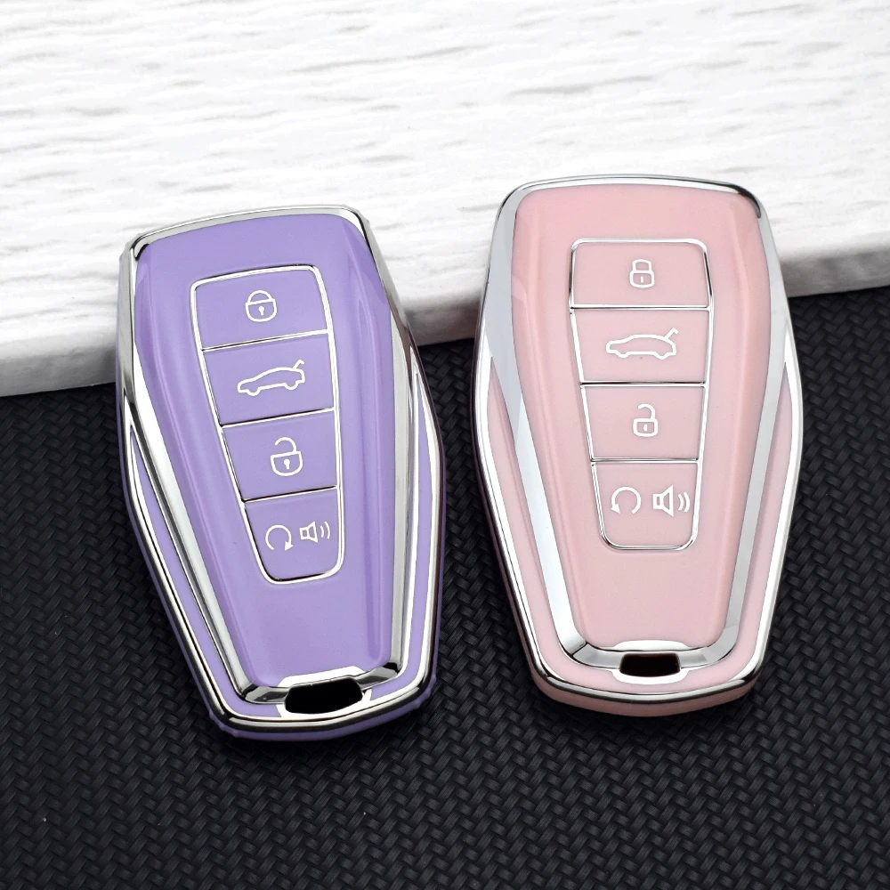 Car Key Case Cover for Geely Coolray Atlas Boyue NL3 Emgrand X7 EX7 GT GC9 Borui Soft TPU Key Protective Holder Key Chain Set