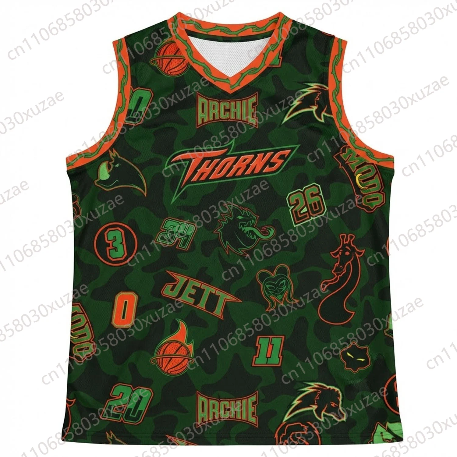 2026 New Vineland Thorns Team Jersey GOAT Movie Will #0 Green Camouflage Basketball Tank Top Men Sportswear Uniform