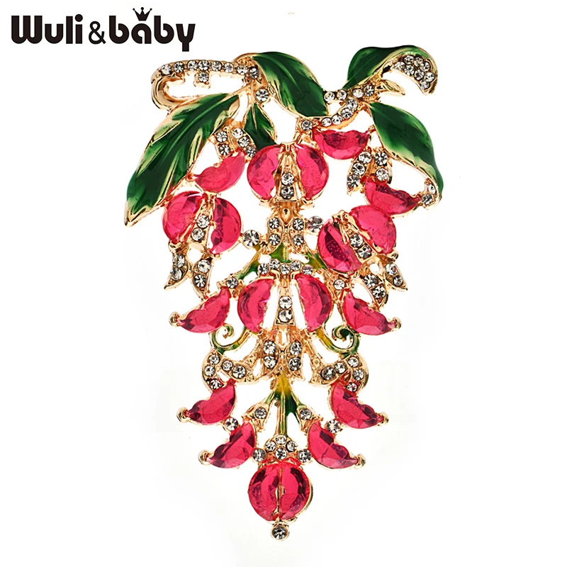 Wuli&baby Vintage Big Flower Brooches For Women Unisex 4-color Rhinestone Charming Flowers Grapes Plants Casual Party Brooch Pin