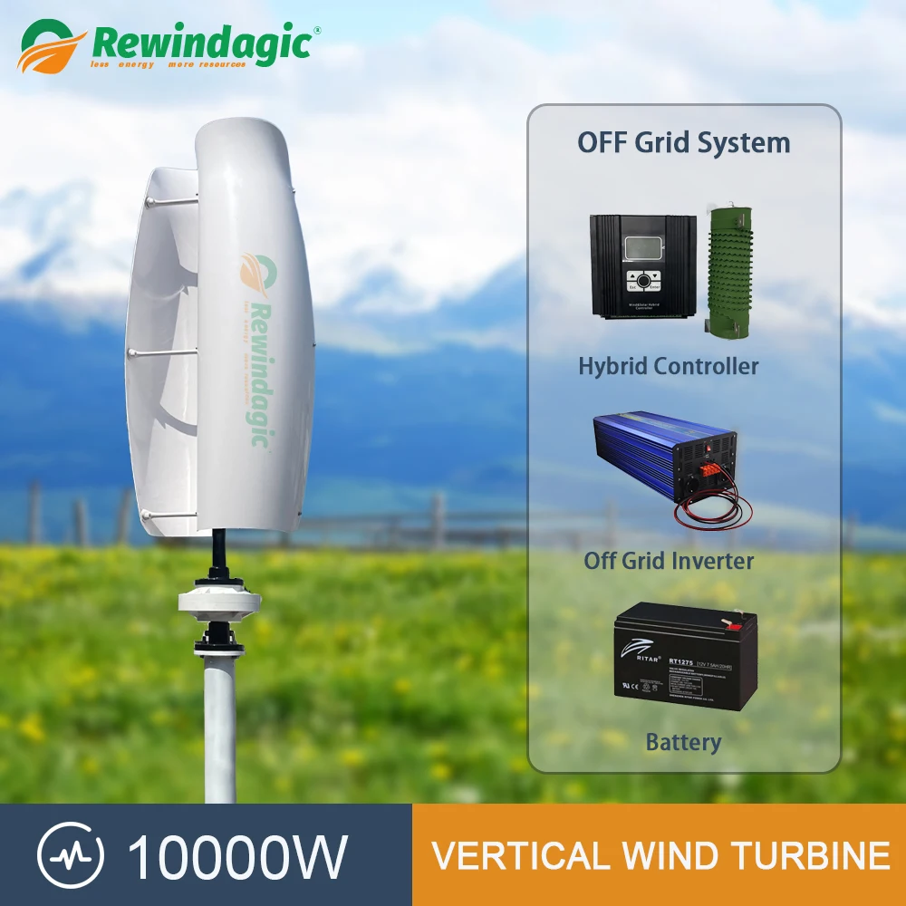 

Low Noise Vertical 5000W 8000W 10000W Wind Turbine Generator 12V 24V 48V Windmill Home Use With Mppt Controller and Inverter