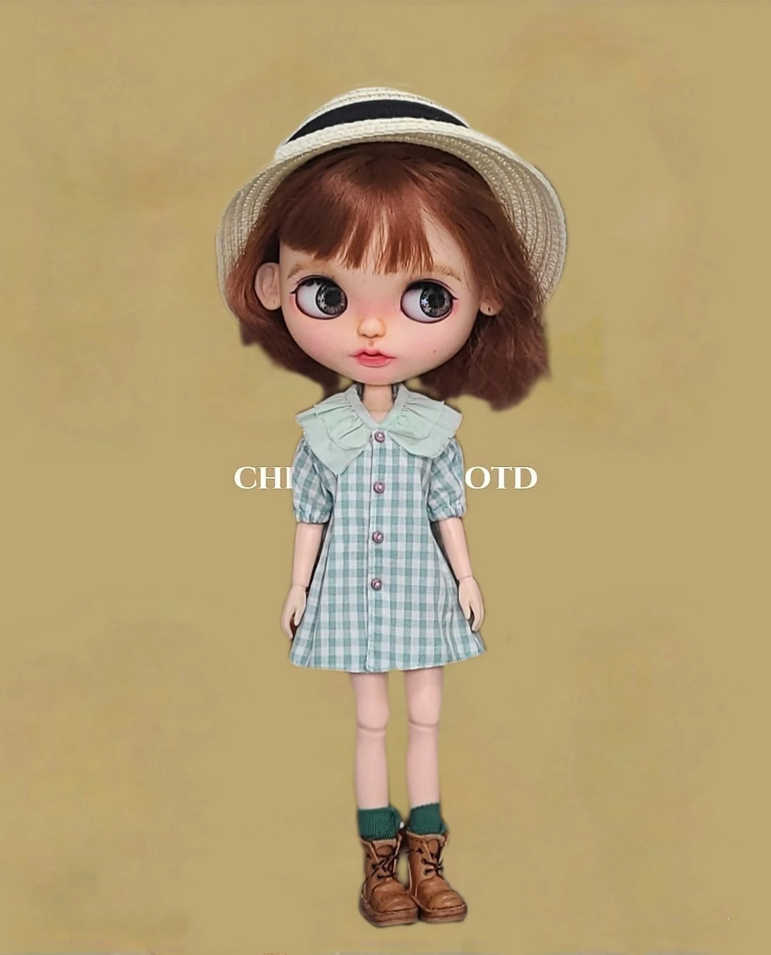 Dula Doll Clothes Dress Blue red checkered skirt Blythe Qbaby ob24 ob22 Azone Licca ICY JerryB 1/6 Bjd Doll