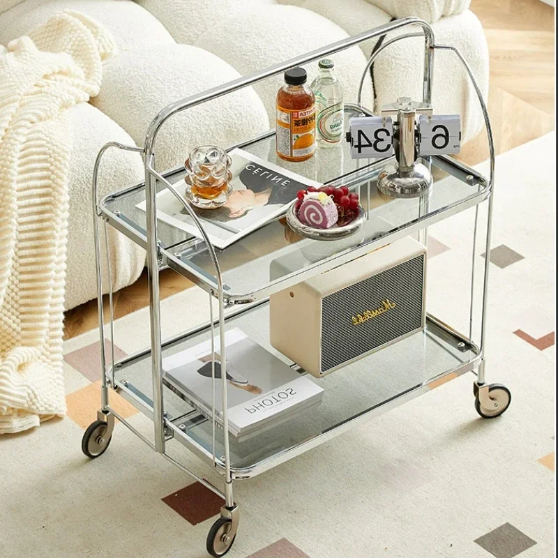 2-Tier Rolling Kitchen Cart Bar Utility Cart with Handle & Wheels Food Storage Trolley for Kitchen Living Room Sofa Side Table