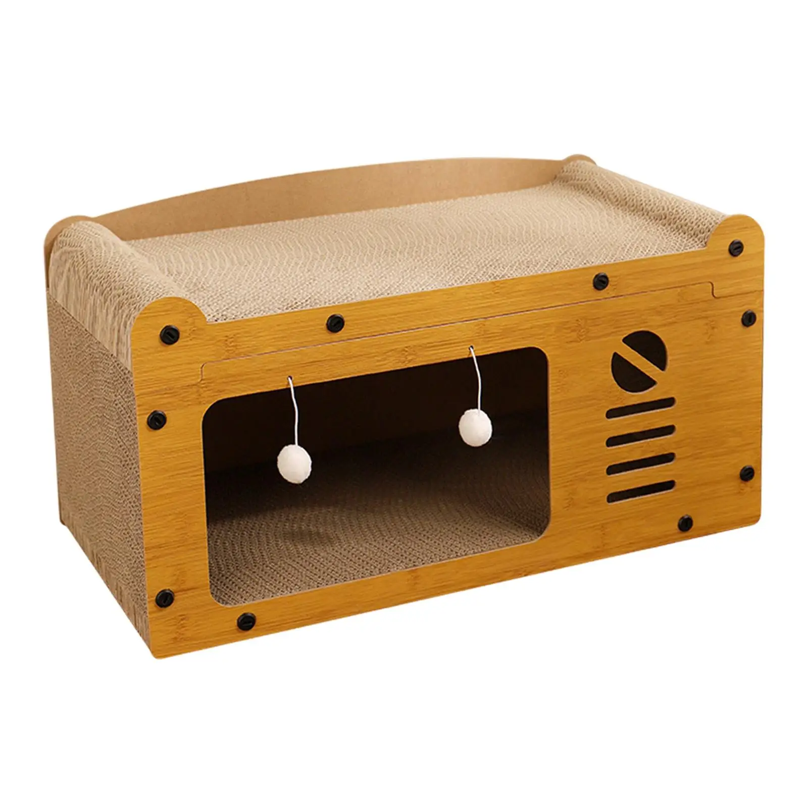 Corrugated Cat House with Scratcher Play Structure Cardboard Cat Lounge Box Scratching Board Pad for Indoor Cats
