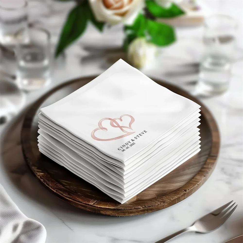 

50PCS Elegant Personalized Napkin with Rose Gold Heart Design for Weddings and Special Events