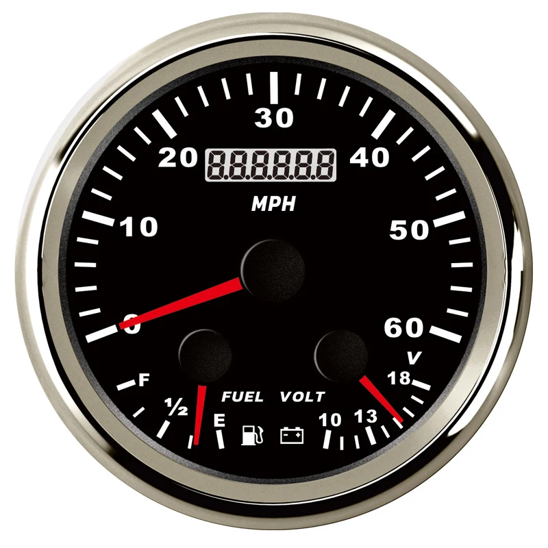 

85mm Black GPS Speedometers 0-60MPH 10-18v Volt Meters Red Backlight 0-190ohm or 240-33ohm Fuel Level Gauges for Auto Boat Yacht