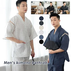 Mannen Zomer Japanse Kimono Set Half Mouw Shorts Pak Gestreepte Effen Kleur Nachtkleding Spa Sauna Badkleding Koreaanse Casual Pyjama