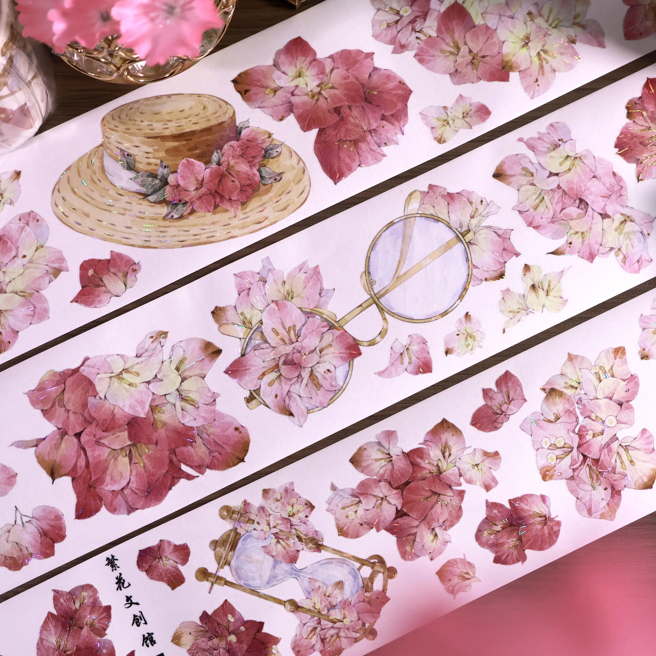 Flower Washi Pet Tape Vintage Pink BougainvilleaShell Shiny Pre-cut For Journal DIY Scrapbooking Journal Decorative Sticker