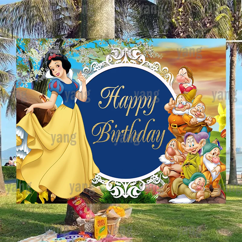 Disney Forest Background Snow White And The Seven Dwarfs Princess Custom Photo Wall Birthday Party Decoration Banner Backdrop