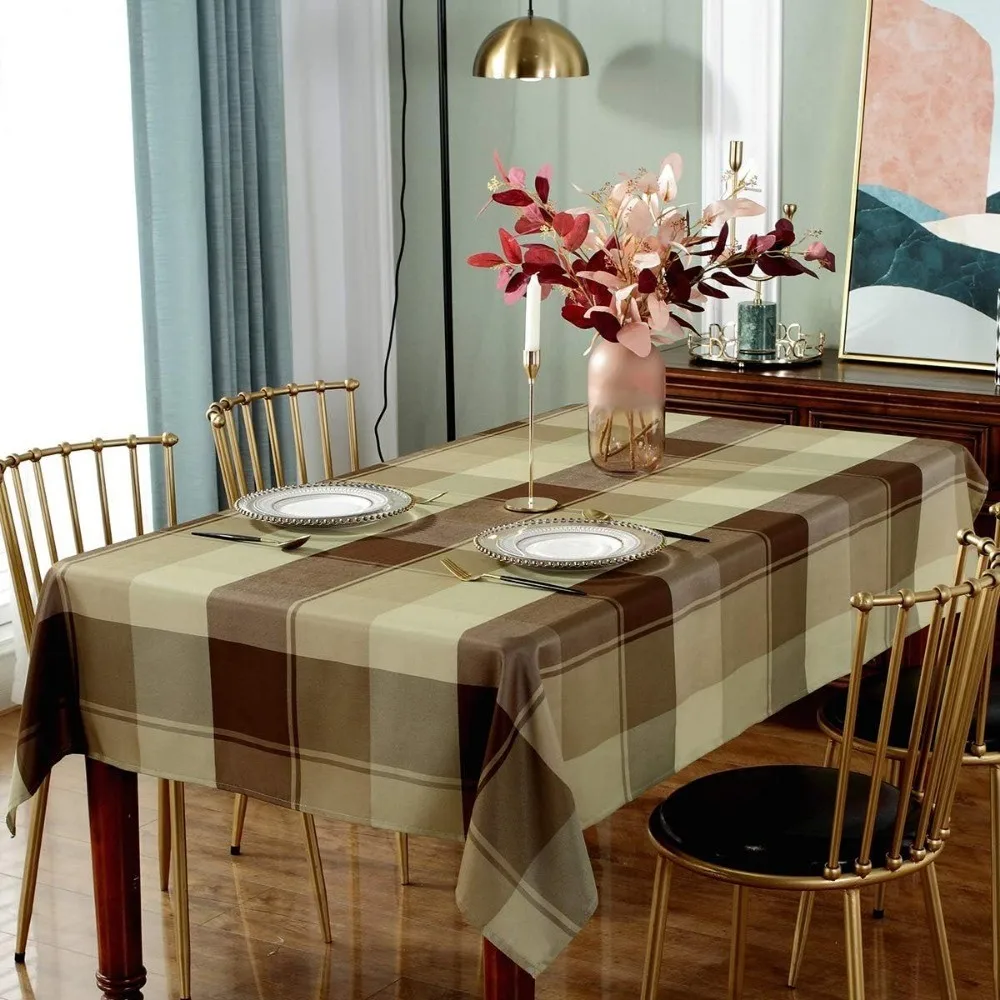 Rectangular tablecloth - Buffalo check style polyester tablecloth - Anti-wrinkle, thick tablecloth