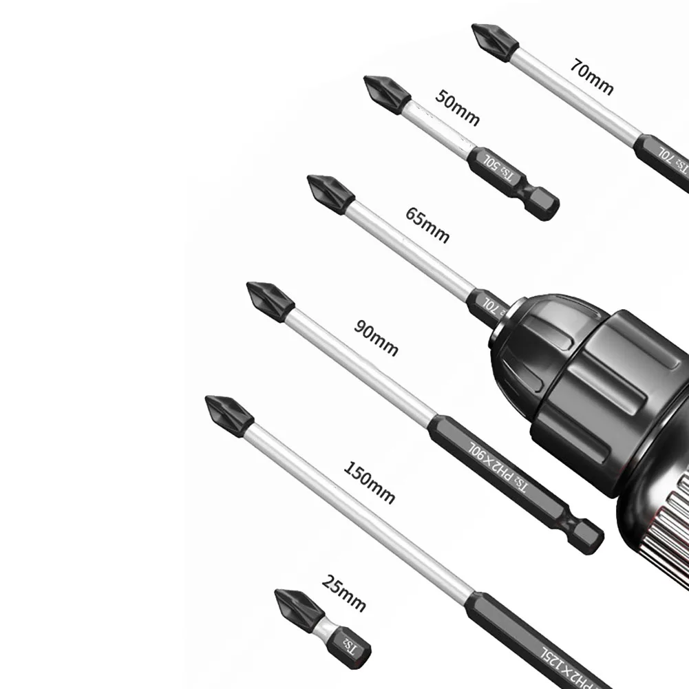 1pc Electric PH2 Cross Screwdriver Impact Batch Head Magnetic Screw Driver Bits Non-slip WaterProof Bits Hand Tools 25-150mm