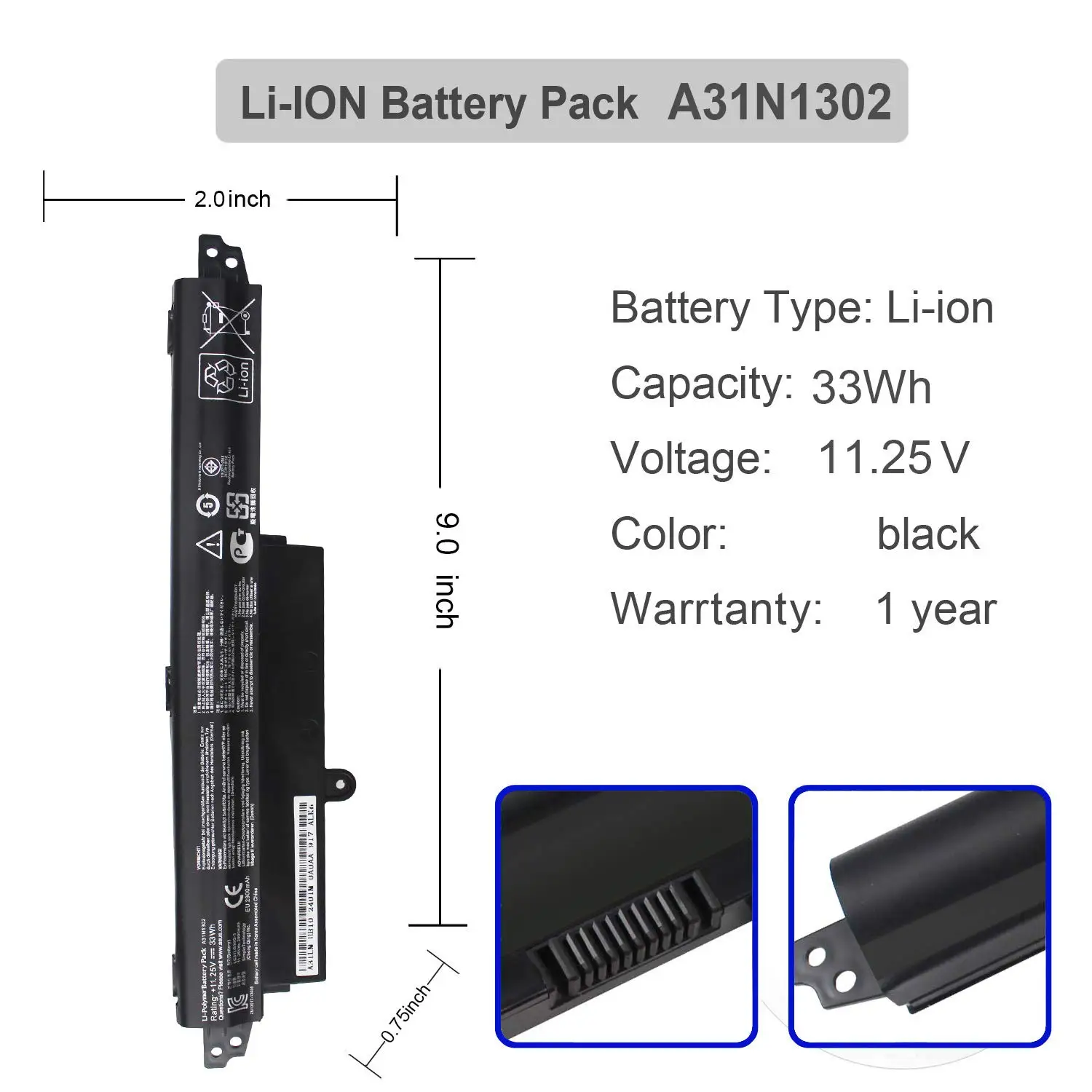 A31N1302 Notebook Battery for ASUS Vivobook X200CA X200M X200MA F200CA K200MA K200MA-DS01T 11.6