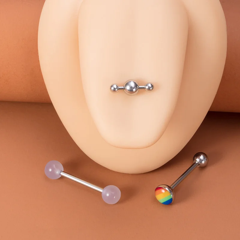 3 pz acciaio chirurgico lingua Piercing bilanciere capezzolo anello Bar lingua Stud Dumbbell fermo per donna uomo Sexy gioielli per il corpo 14G