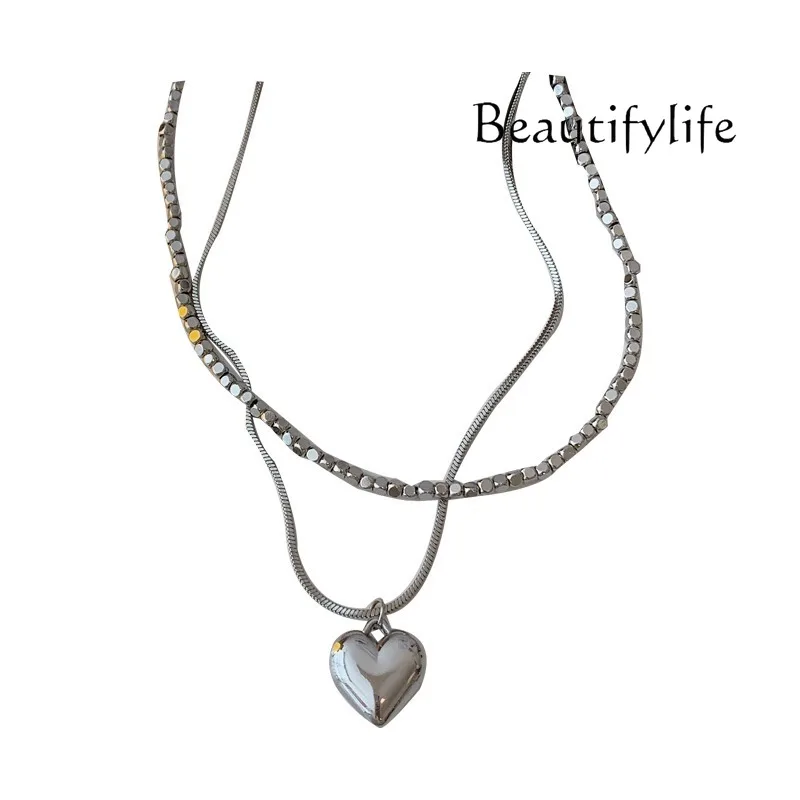 Broken silver double-layer stacked necklace women's new collarbone chain light luxury niche design neck chain