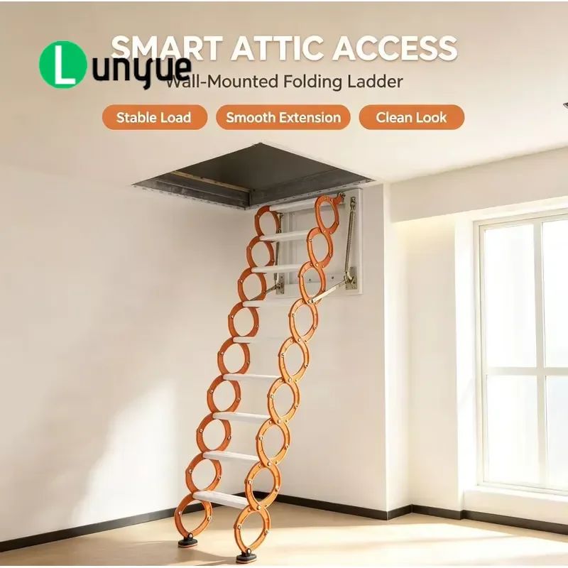 Modern Metal Wall Mounted Folding Staircase with Safety Lock for Narrow Corridors Attics Space Saving Durable Home Access