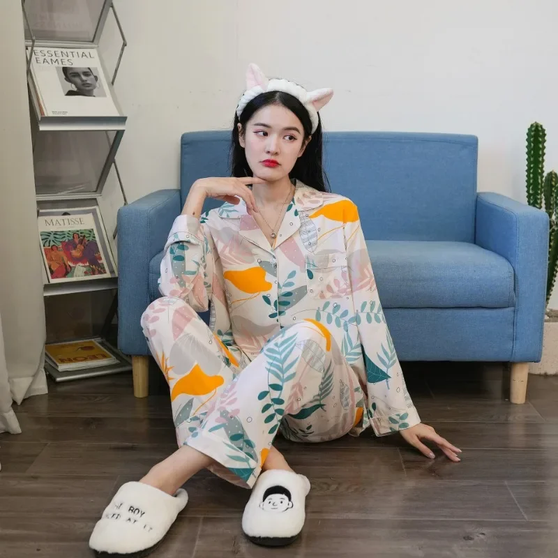 

Long Sleeve Sleepwear Women Cotton Print Pajamas Sets Homewear Nightwear Cardigan Buttons Pajamas Kawaii Clothes New