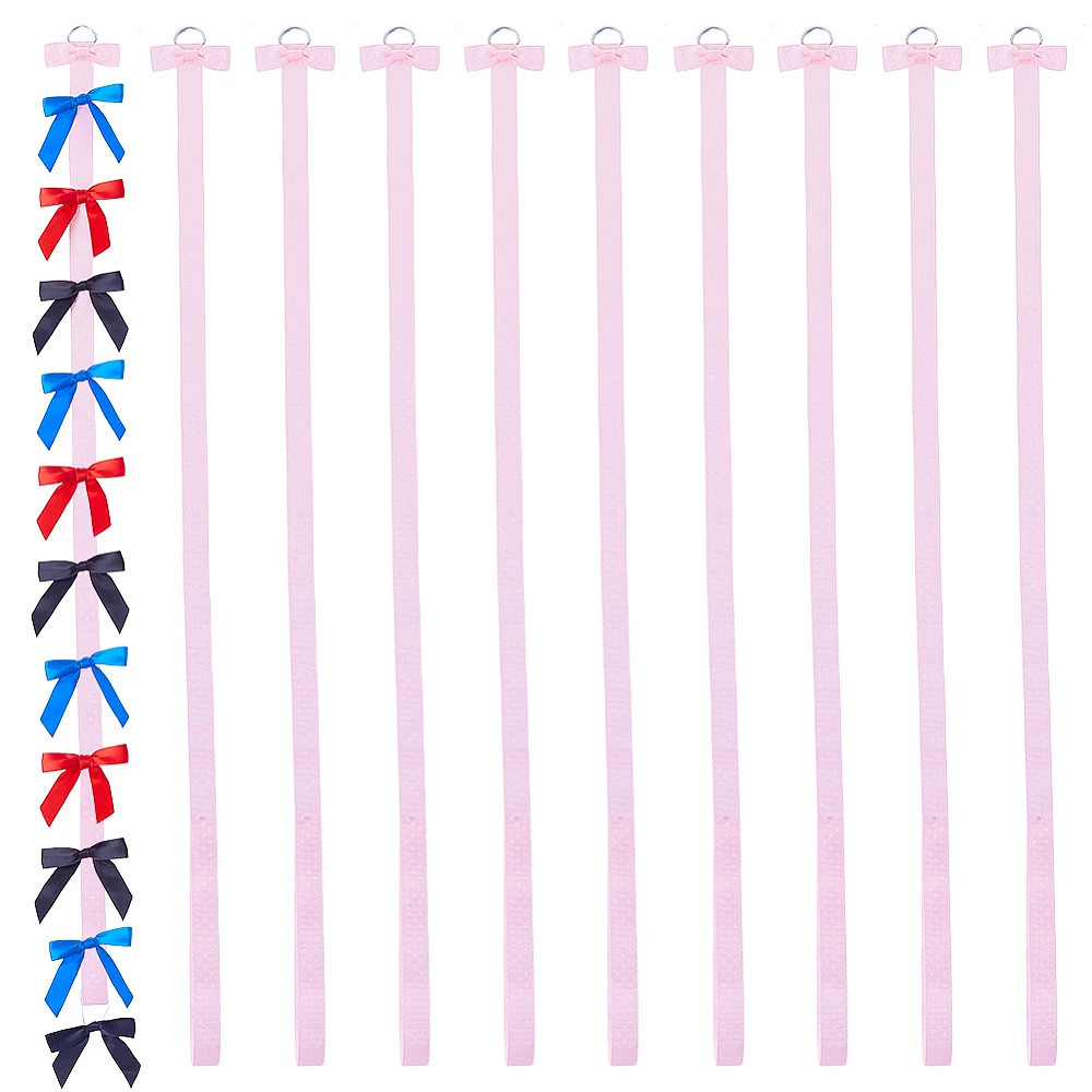 10Pcs Hair Clip Holder Organizer 39.09 Inch Pink Long Hanging Hair Storage Ribbon Headband Holder Cute Head Clips Display