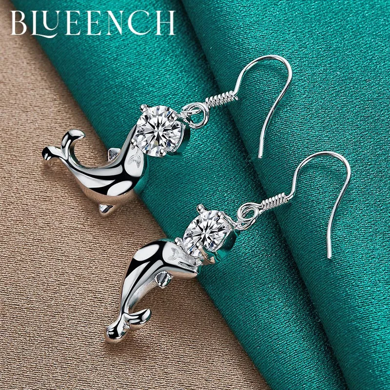 Blueench 925 Sterling Silver Zircon Dolphin Earrings for Women Engagement Wedding party Fashion Charm Jewelry