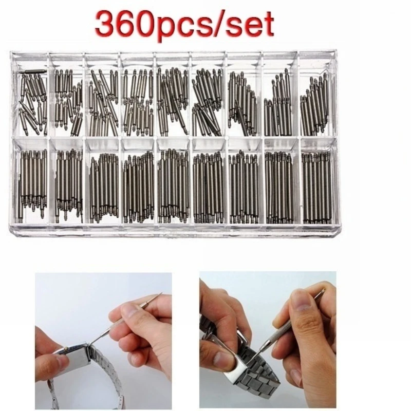 Watch Band Spring Bars, Strap Link Pins, Kit de reparo de aço, Ferramentas relojoeiro, 360pcs por conjunto