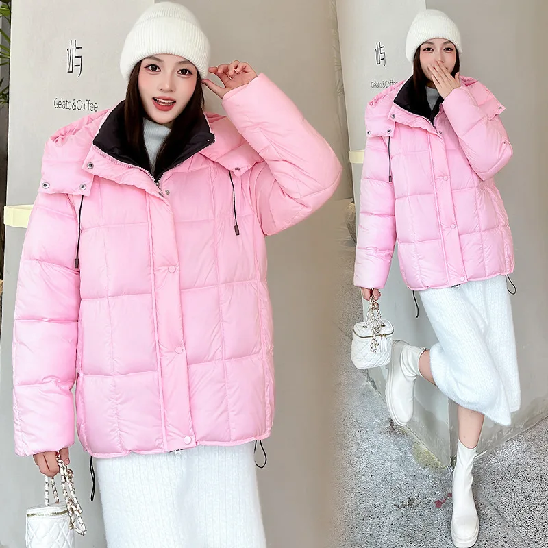 Contrast Color Hooded Thicke Down Cotton Jacket Women Winter Coat New Student Casual Warm Cotton Padded Jacket Female Outerwear