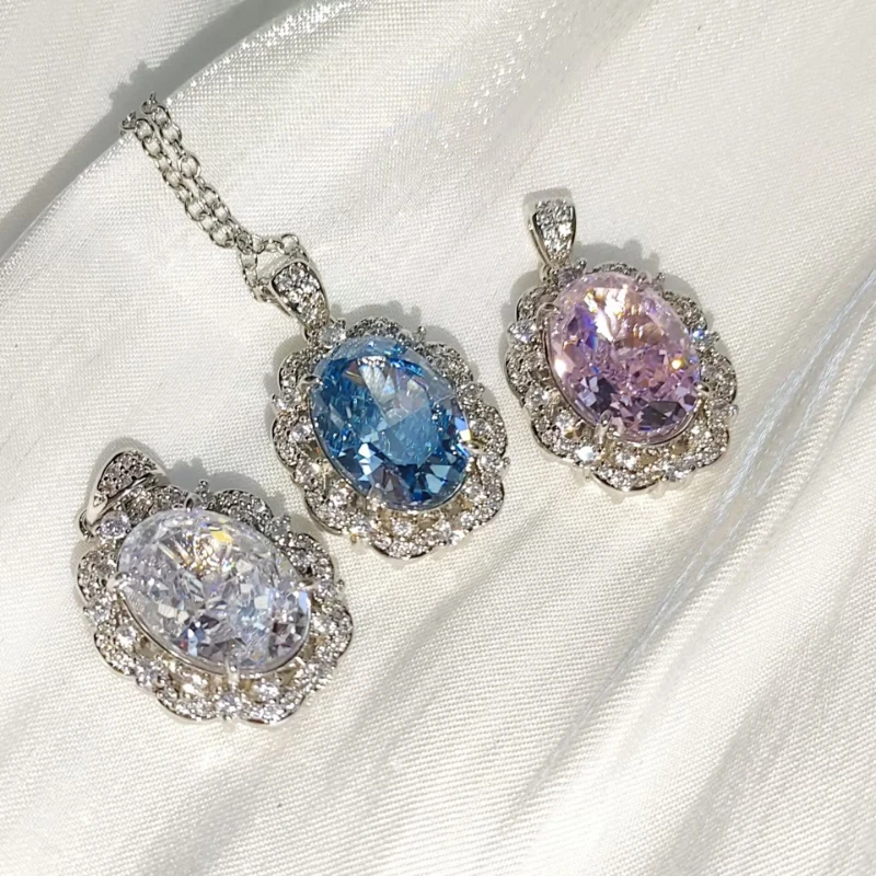 925 Sterling Silver Stylish Exquisite Ice Flower Cut Crystal Zircon Queen Necklace Birthday Party Anniversary Gift