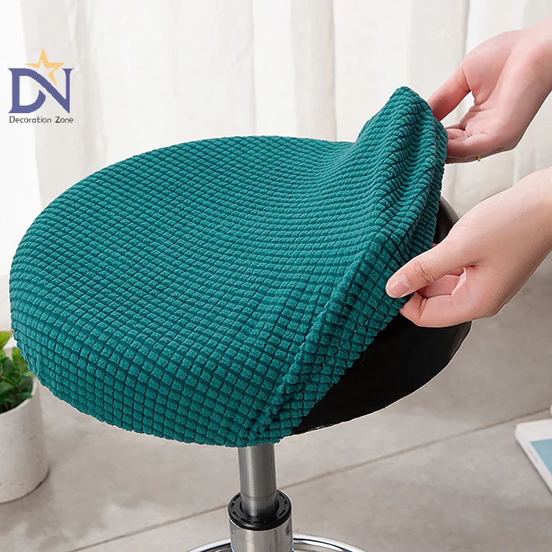 

Bar Stool Cover Polar Fleece Round Chair Cover Removable Stool Slipcover Solid Seat Cushion Protector Washable Bar Stool