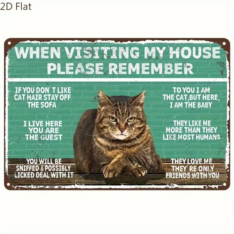 2D Flaches Retro-Katzen-Metallschild, verdicktes Wandkunst-Poster, dekorative Plakette für den Außenbereich und Zuhause
