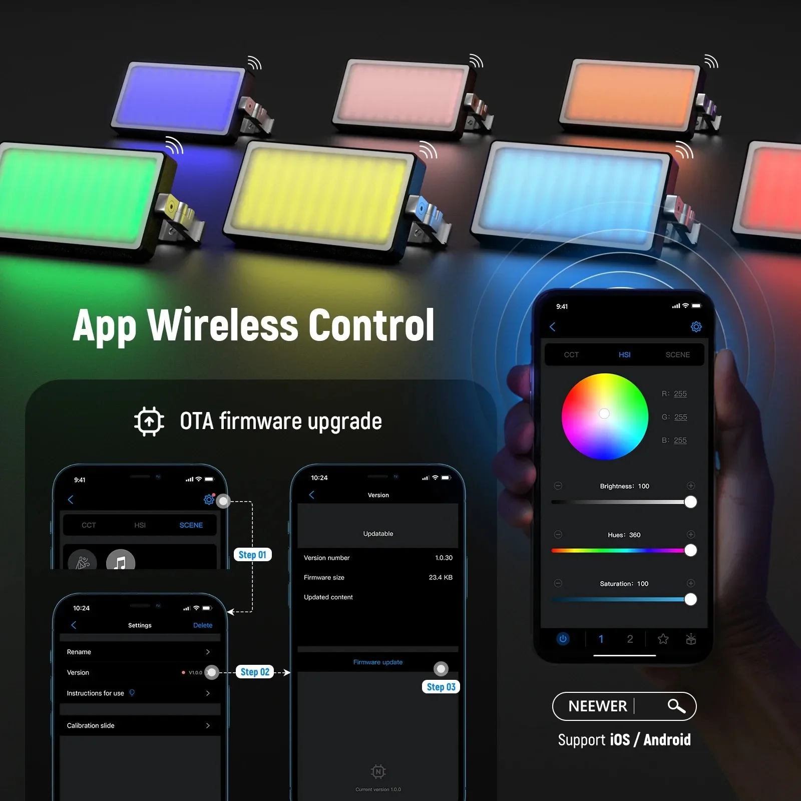 NEEWER RGB Video Light SL90 12W 4300mAh 360 °   18 مشهدًا خفيفًا بالألوان الكاملة 2500 ~ 10000K CRI97+ على ضوء الكاميرا لـ YouTube/TikTok