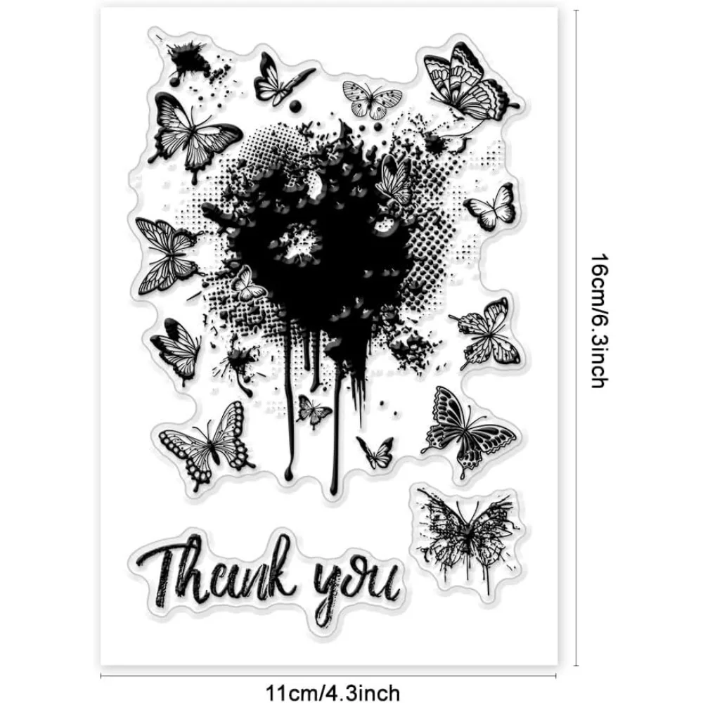 Butterfly Clear Stamps for Card Making, Thank You Rubber Stamps Insects Transparent Craft Stamp Background Plate Seal Stamp