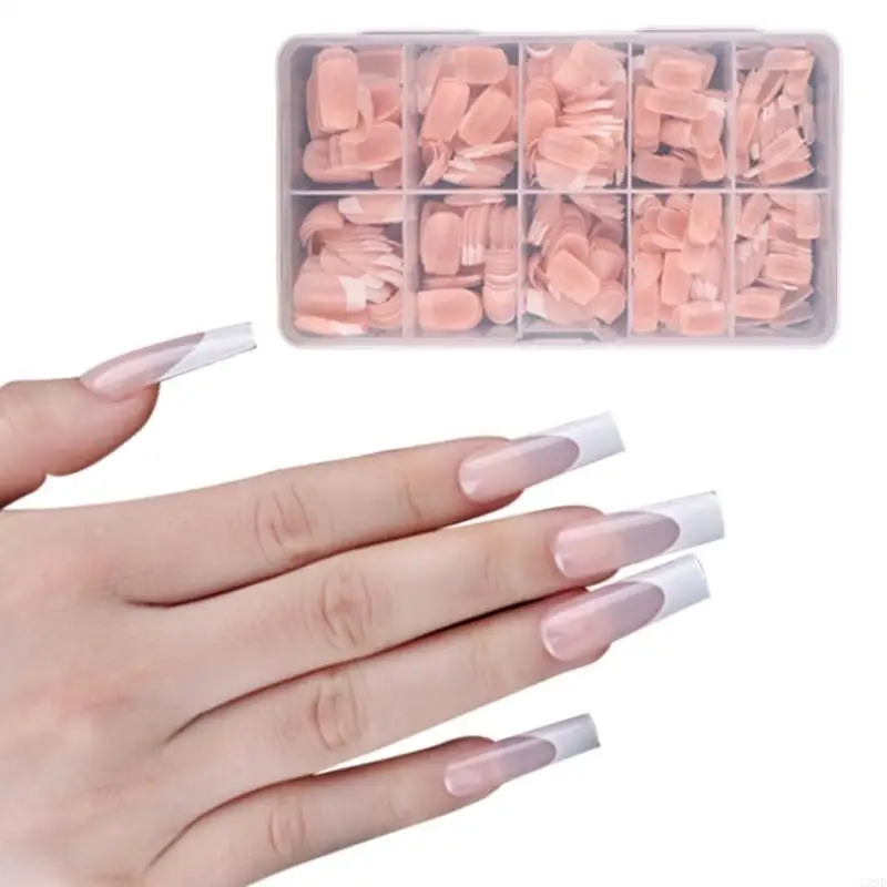 G99E 600x Press On Almond False Nails French Tip False Nails Ballerinas Nails
