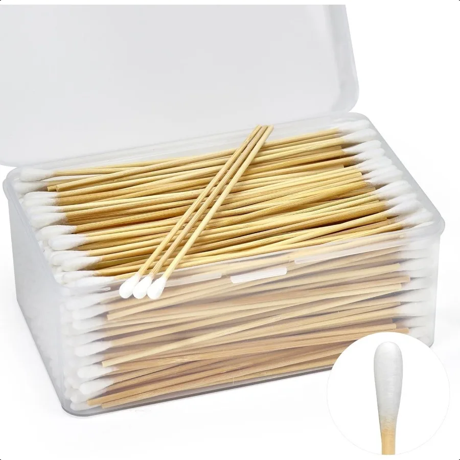 400 pçs 6 Polegada cotonetes de algodão longo na caixa de armazenamento cotonetes com varas de madeira sem fiapos altamente absorvente aplic de ponta única