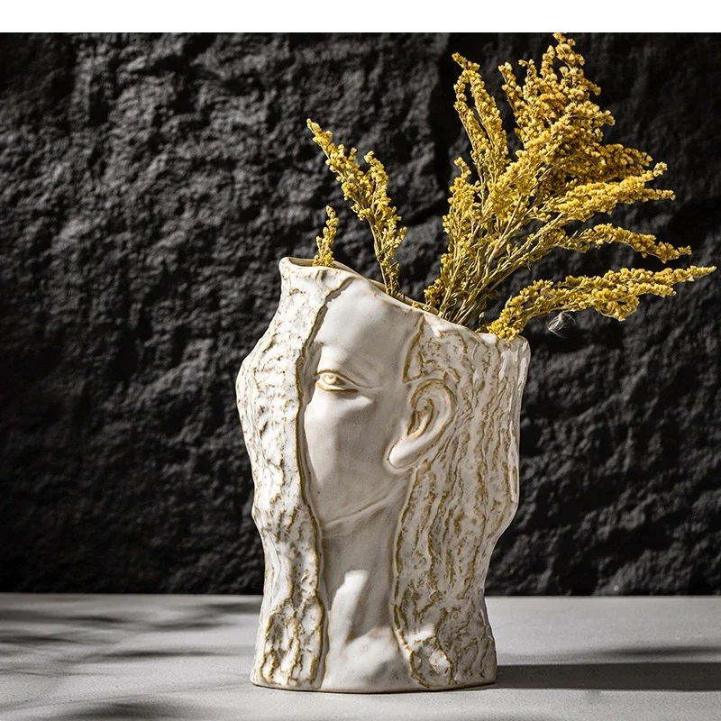 Abstract Face Ceramic Vase Nordic Home Table Decoration Flower Arrangement Art Creativity Dried Room Aesthetic Decor