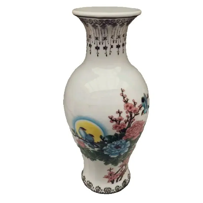 

Traditional Chinese Porcelain Vase Pastel Moon Bird Pattern Decorative Artwork for Home Old Collection