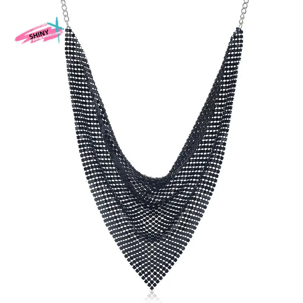 Vintage Metal Triangular Scarf Chain Choker Aesthetic Leopard Print Necklace Sequin Glittering Detachable Collar Girls