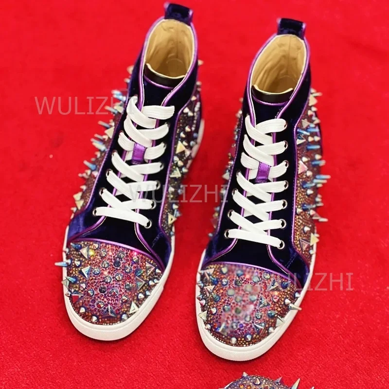 Dark Purple Crystal Rivet Men - Suede Loafers Men บทวิจารณ์และราคา