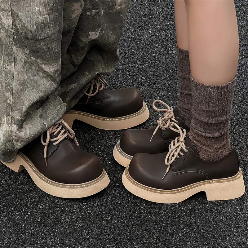 Fashionable Men Large-headed Derby Shoes Casual High-end Thick-soled Height-increasing Leather Shoes British-style Casual Shoes