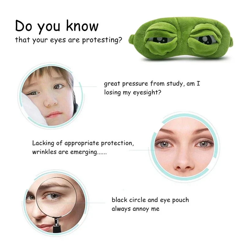 Cartoon Sleep Mask Travel Relax Nap Sleeping Aid Blindfold Sad Frog Eye Mask Cute Bandage On Eye For Sleeping Gift For Children