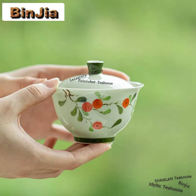 

145 мл Чистая ручная роспись Persimmon Gaiwan Ruyi Японская чаша с крышкой чайная чаша чайный тюрен чайник чашка посуда подарок