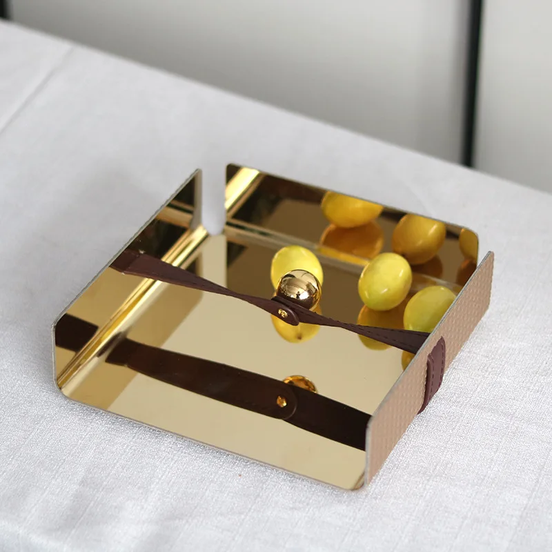Light luxury leather square napkin storage rack ornament hotel restaurant metal fixed-point paper holder tissue holder ornament