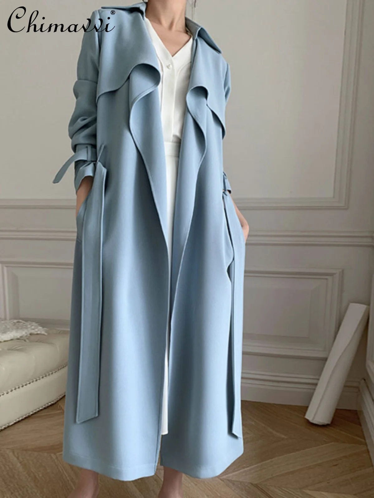 

Fashion British Style Long Trench Women 2024 Spring Autumn New High-End Long Sleeve Loose Draping Casual Office Lady Trench Coat