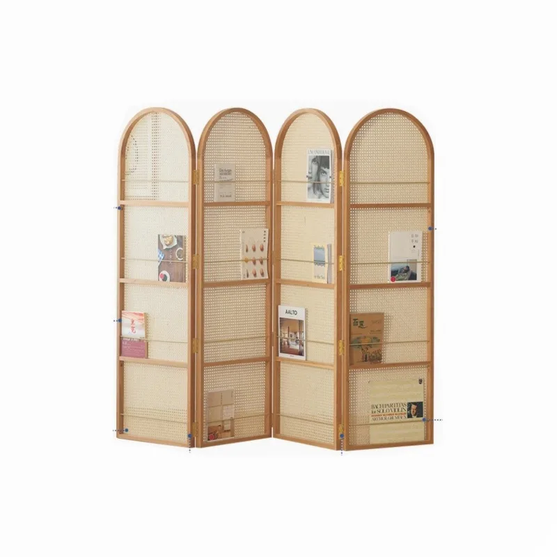 Screen partition solid wood small apartment movable magazine bookshelf background decoration household entrance folding screen