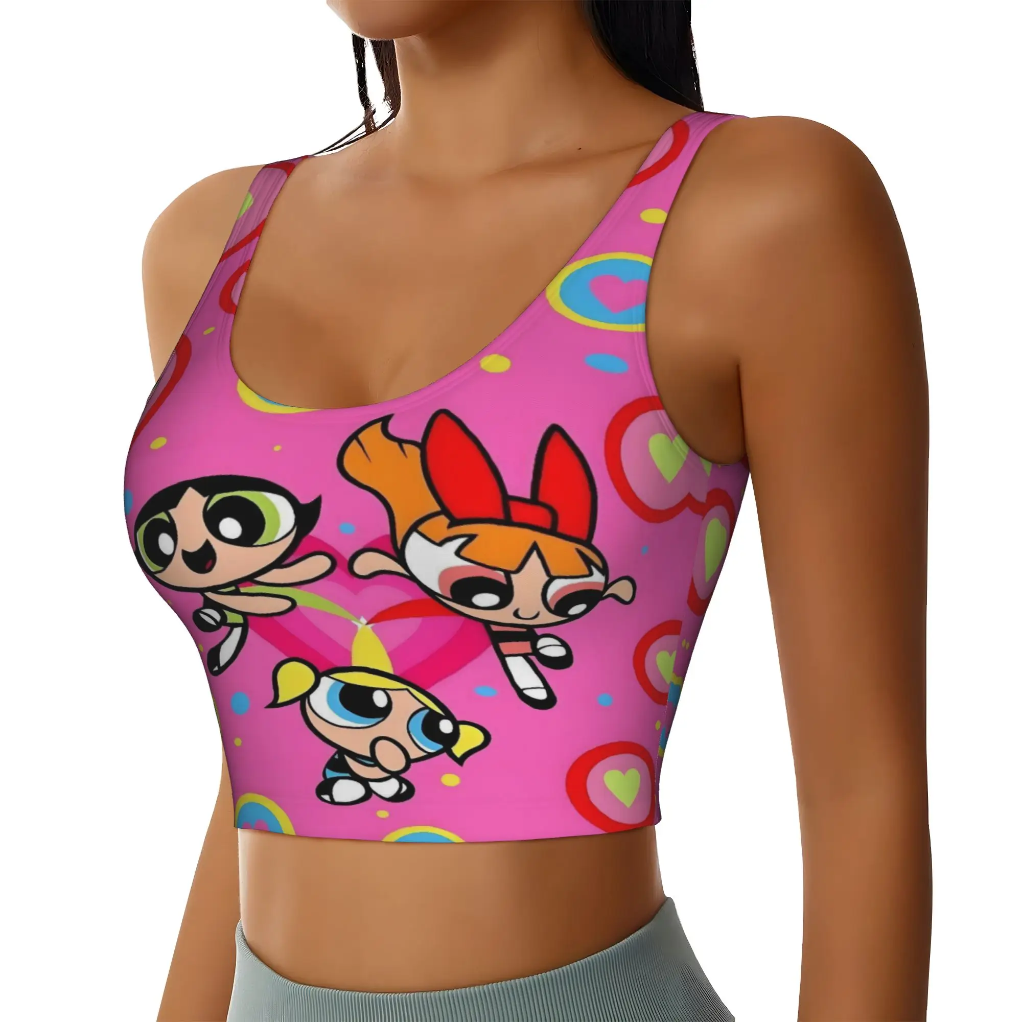 Custom High Impact Poweres Anime Puffes Sports Bra Women Buttercup Blossom Bunny  Gym Workout Yoga Crop Top