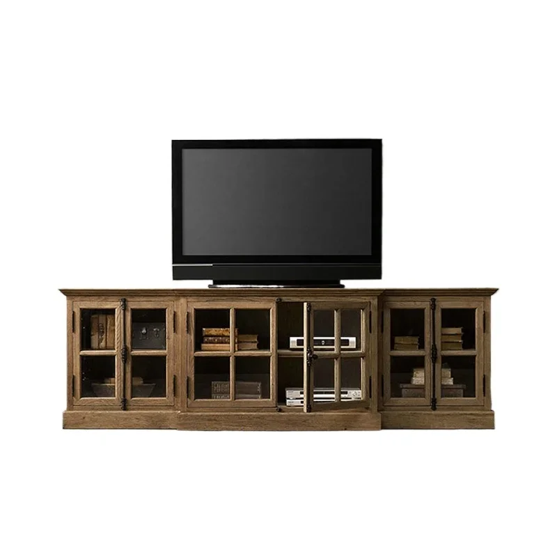 

Solid wood TV American living room oak retro heaven and earth lock audio-visual cabinet, storage floor cabinet