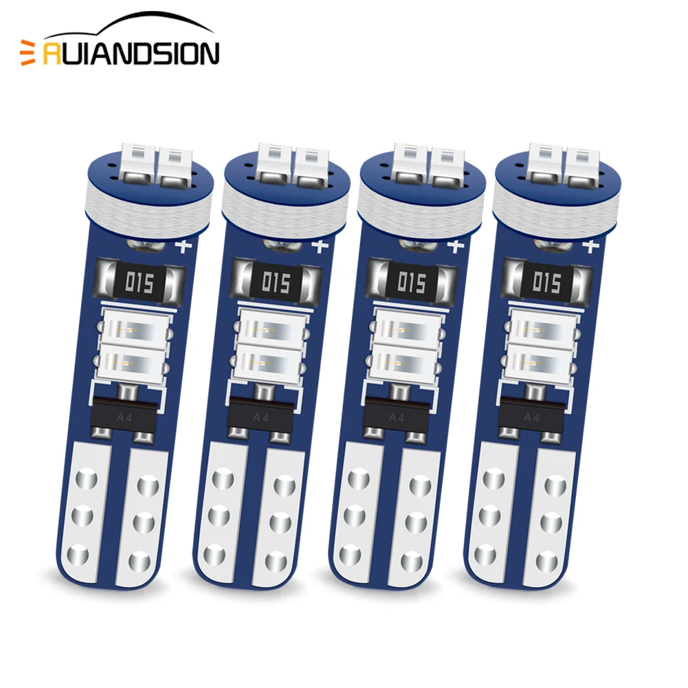 Ruiandsion 4PCS T5 12V Wedge LED Bulb Canubs Car Dashboard Warn Lamp Interior Dome Map Light Signal Lights Universal Replacement