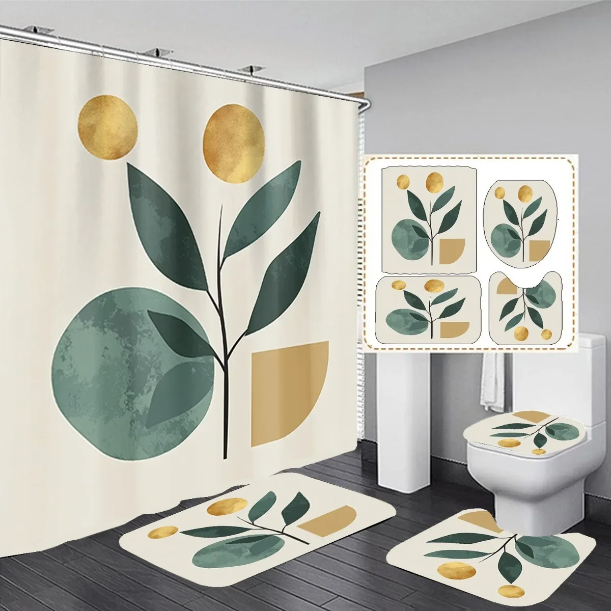 

4pcs Abstract Modern Sun Simple Aesthetic Arch Curve LeafGeometric Moon Mountain Exquisite Toilet Seat with Carpet Pad with Hook